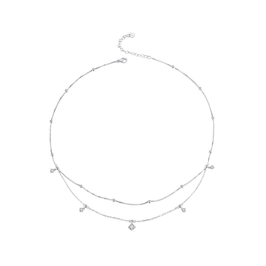 925 Sterling Silver plated moissanite necklace for women with delicate layered chains by Bids.com on Tampa Home & Garden Store