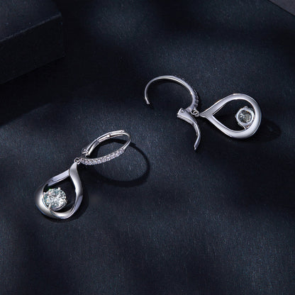 925 Sterling Silver Moissanite earrings with pavé teardrop frames and a central round stone on Tampa Home & Garden Store