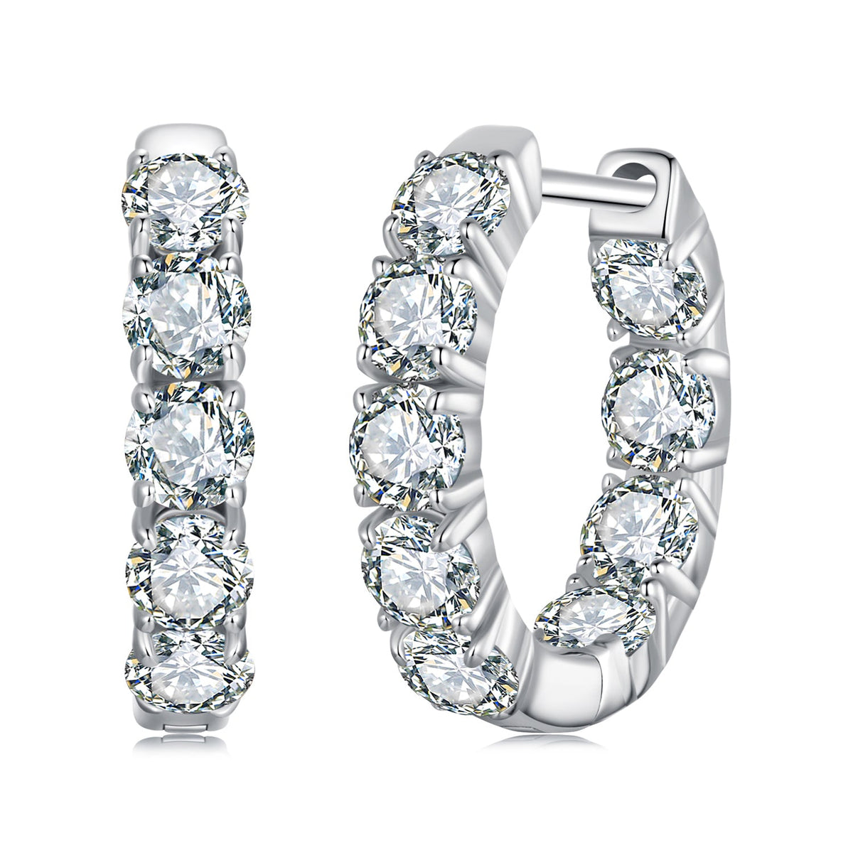 925 sterling silver moissanite hoop earrings with white gold plating and round stones on Tampa Home & Garden Store