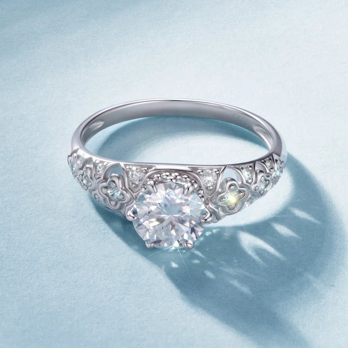 Ring 0.65ct moissanite in 925 sterling silver, ornate floral filigree band, size 6, by Bids.com on Tampa Home & Garden Store