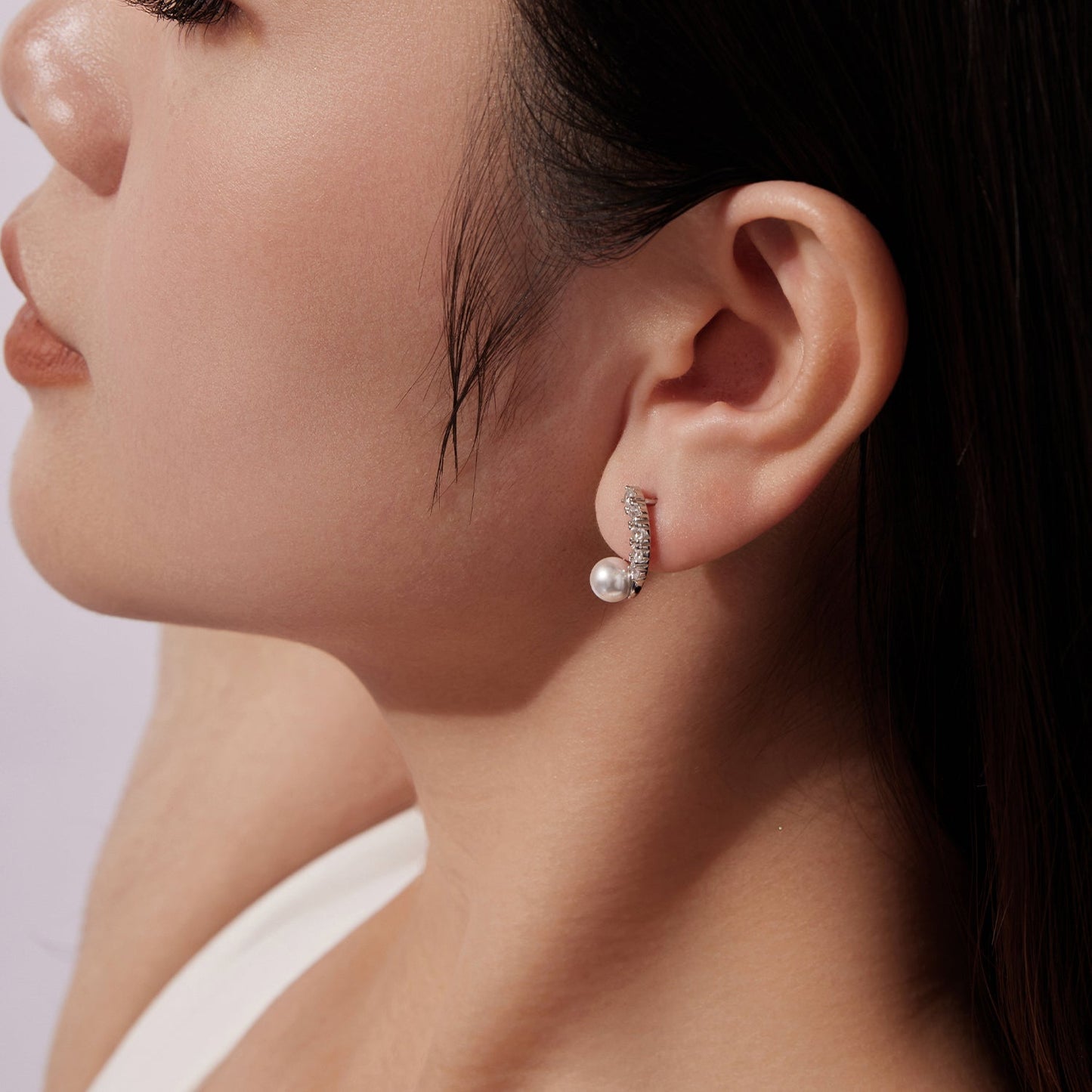 Hoop earrings 1.6cm, 925 sterling silver with white gold plating, synthetic pearl, Bids.com on Tampa Home & Garden Store