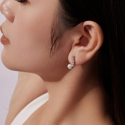 Hoop earrings 1.6cm, 925 sterling silver with white gold plating, synthetic pearl, Bids.com on Tampa Home & Garden Store