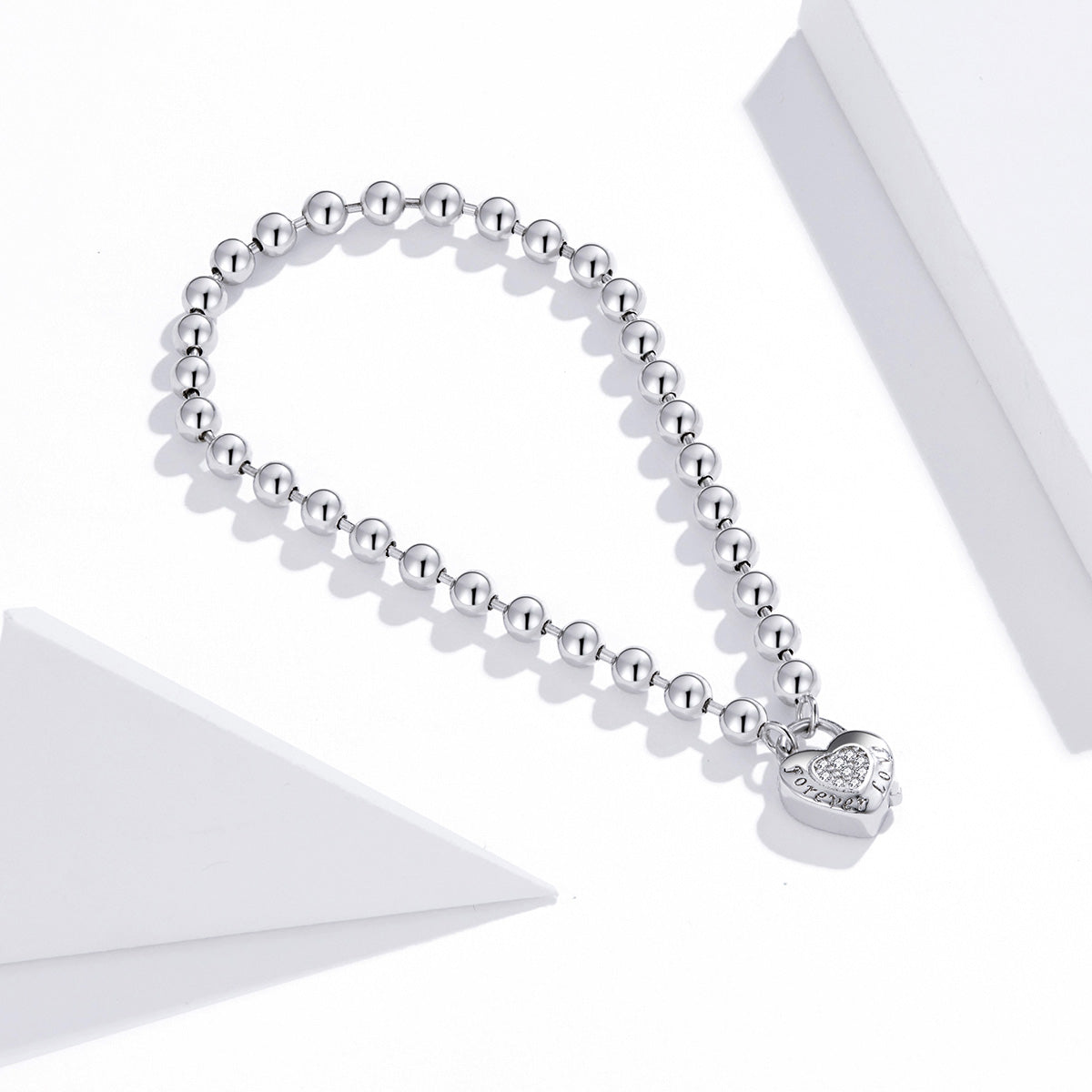 925 Sterling Silver bracelet with pavé CZ heart charm, platinum plated, 17cm, by Bids.com on Tampa Home & Garden Store