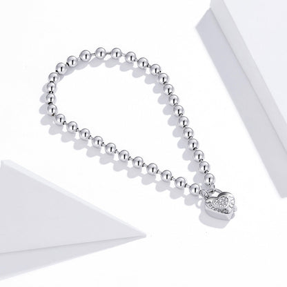 925 Sterling Silver bracelet with pavé CZ heart charm, platinum plated, 17cm, by Bids.com on Tampa Home & Garden Store