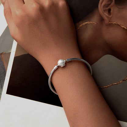 Bracelet Bids.com 925 Sterling Silver White Gold Plated shell bead, 17.0 cm inner diameter on Tampa Home & Garden Store