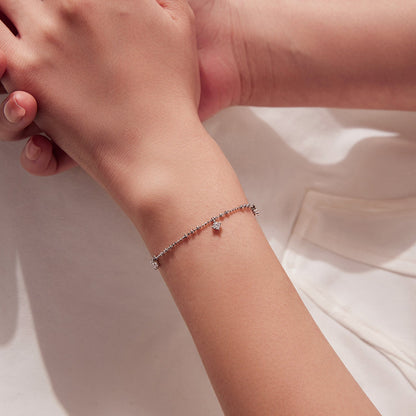 Bracelet 925 sterling silver & moissanite, plated white gold, beaded chain, 15+6cm on Tampa Home & Garden Store