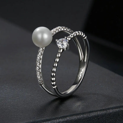 Set of 3 sterling silver rings with freshwater pearl and moissanite accents, size 6 by Bids.com on Tampa Home & Garden Store