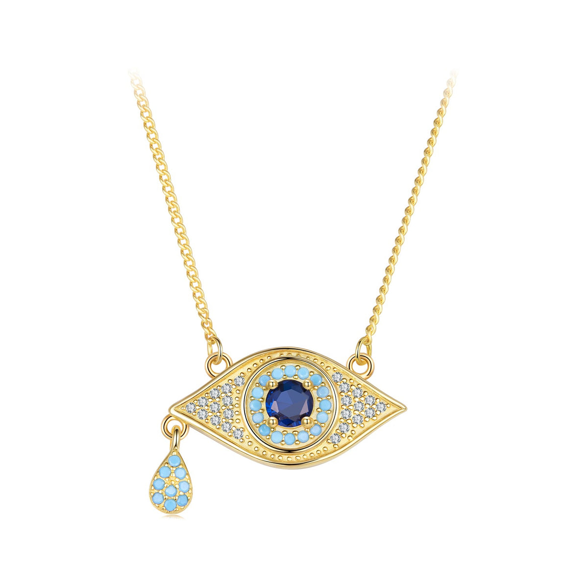 Gold-tone eye pendant necklace with pavé CZ and blue stones, Bids.com, 40+5cm chain on Tampa Home & Garden Store