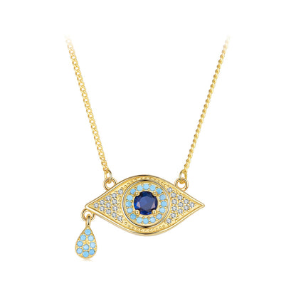 Gold-tone eye pendant necklace with pavé CZ and blue stones, Bids.com, 40+5cm chain on Tampa Home & Garden Store