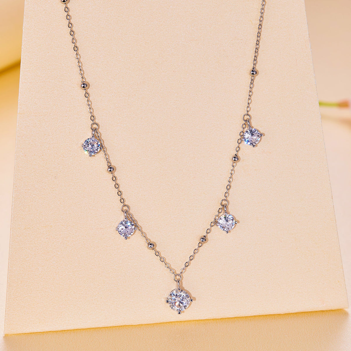 925 Sterling Silver 5.0mm Moissanite Necklace with layered chains and drop pendant by Bids.com on Tampa Home & Garden Store