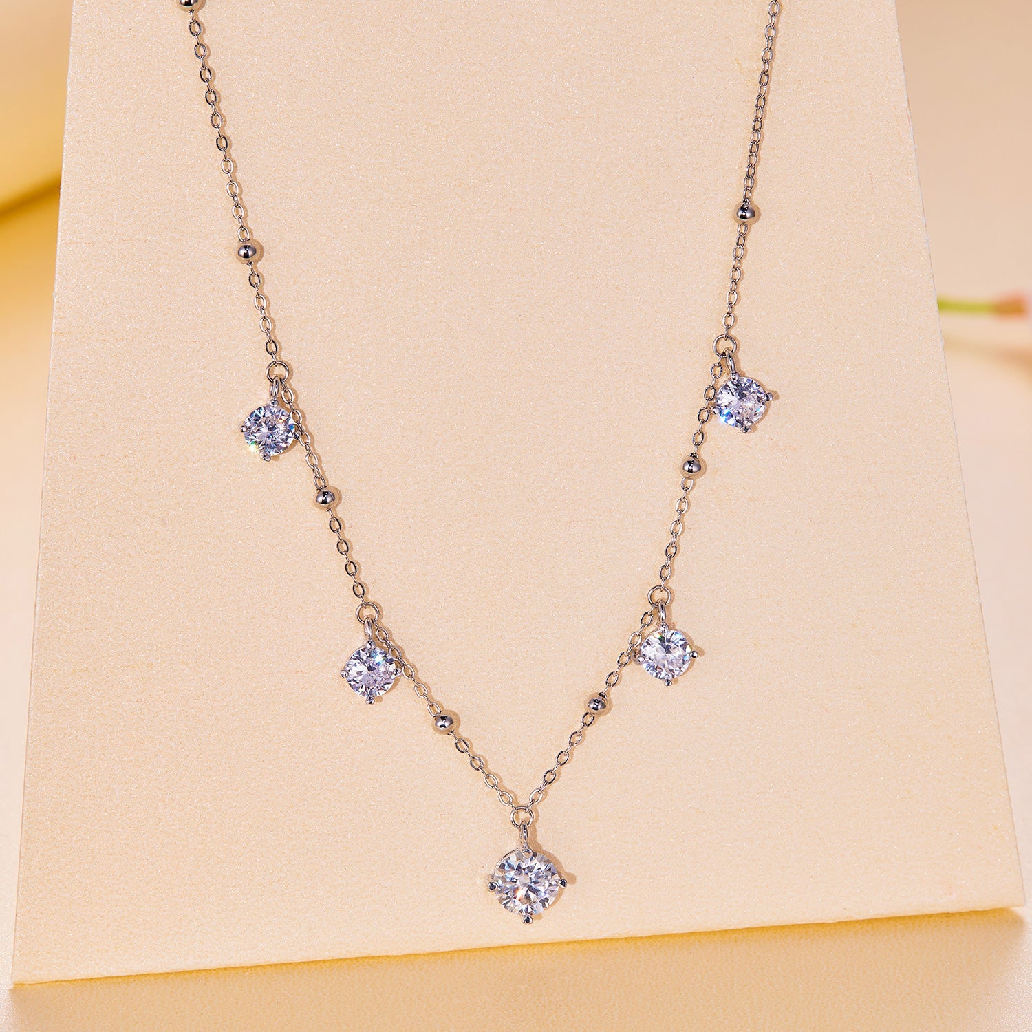 925 Sterling Silver 5.0mm Moissanite Necklace with layered chains and drop pendant by Bids.com on Tampa Home & Garden Store