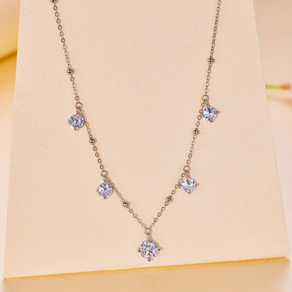 925 Sterling Silver 5.0mm Moissanite Necklace with layered chains and drop pendant by Bids.com on Tampa Home & Garden Store