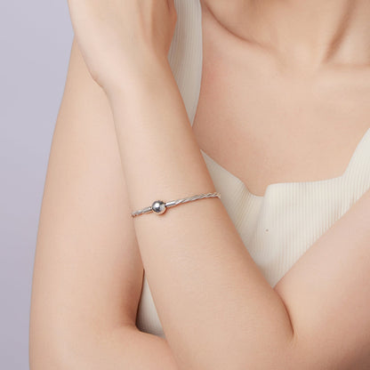 925 Sterling Silver Bracelet 17cm oxidized finish with twisted cable design and bead on Tampa Home & Garden Store