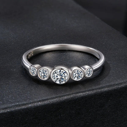 Sterling silver moissanite ring size 6 with five bezel-set stones plated white gold on Tampa Home & Garden Store