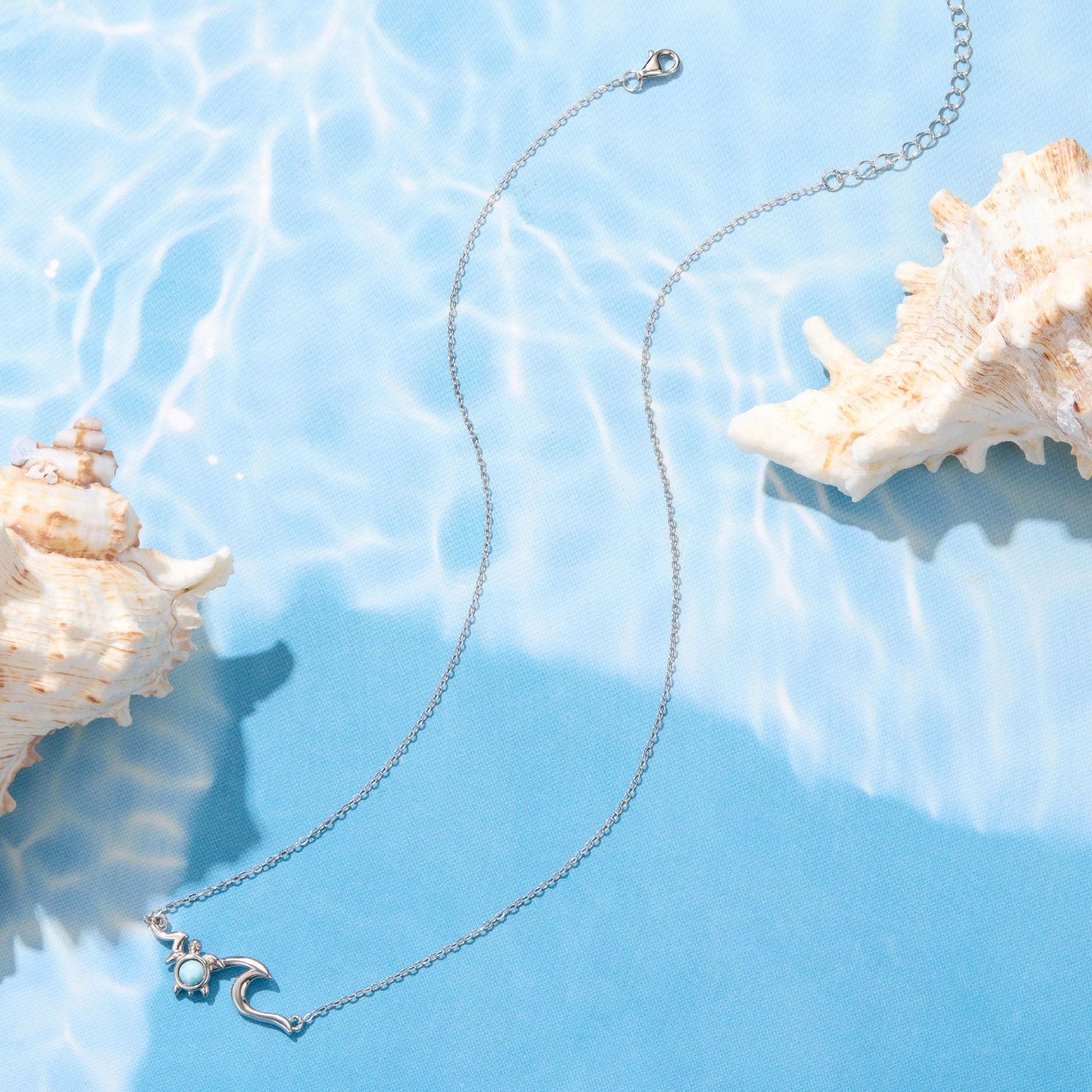 925 Sterling Silver Necklace with Sea Stone and Pavé CZ, plated white gold, 40+5cm chain on Tampa Home & Garden Store