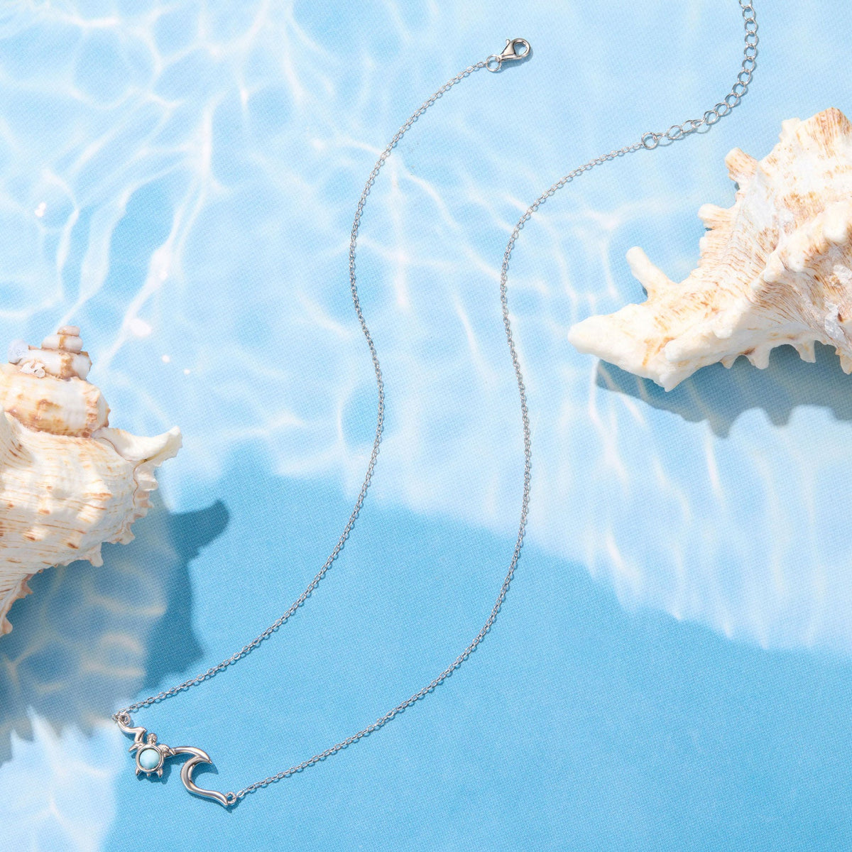 925 Sterling Silver Necklace with Sea Stone and Pavé CZ, plated white gold, 40+5cm chain on Tampa Home & Garden Store