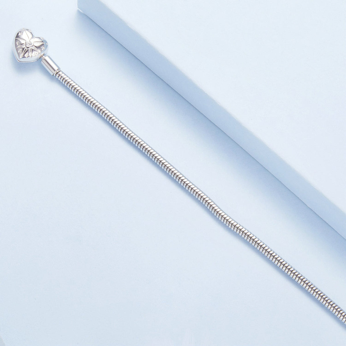 Bracelet 925 sterling silver pavé heart charm on a snake chain, 17cm, by Bids.com on Tampa Home & Garden Store