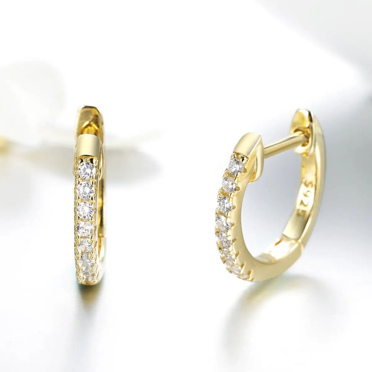 Earrings gold-tone pavé CZ hoops, 1.3 cm, pair, by Bids.com on Tampa Home & Garden Store