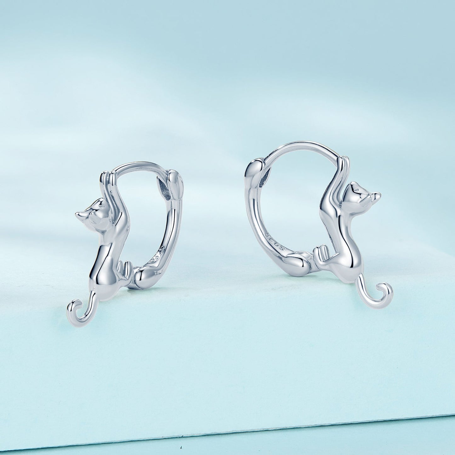 Cat-shaped silver-plated earrings, 1.8 cm hoops for women by Bids.com on Tampa Home & Garden Store
