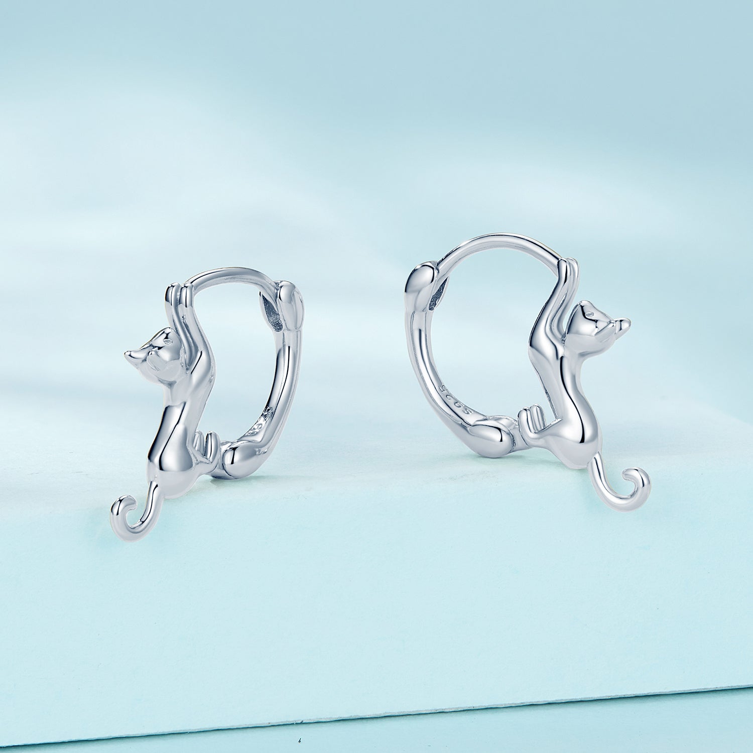 Cat-shaped silver-plated earrings, 1.8 cm hoops for women by Bids.com on Tampa Home & Garden Store