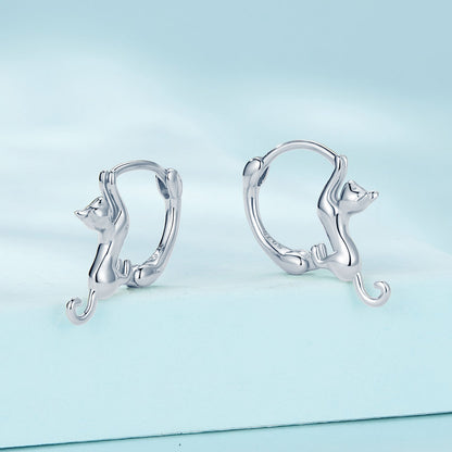 Cat-shaped silver-plated earrings, 1.8 cm hoops for women by Bids.com on Tampa Home & Garden Store