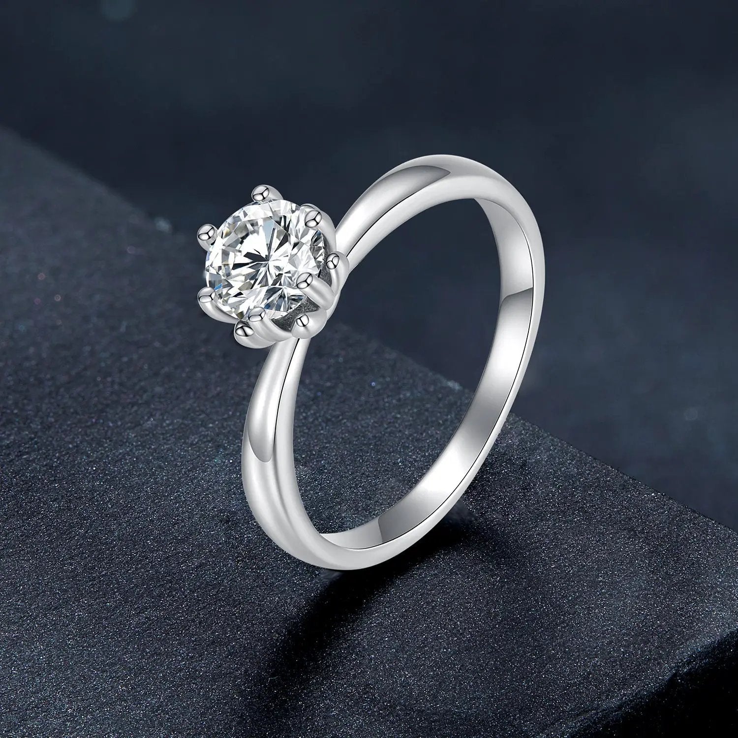 Sterling silver plated moissanite ring size 6, solitaire round stone by Bids.com on Tampa Home & Garden Store