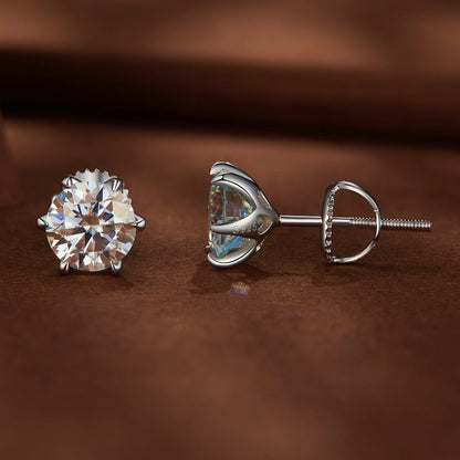Moissanite stud earrings in S925 sterling silver; 2.00ct round gemstone, screw-back posts on Tampa Home & Garden Store
