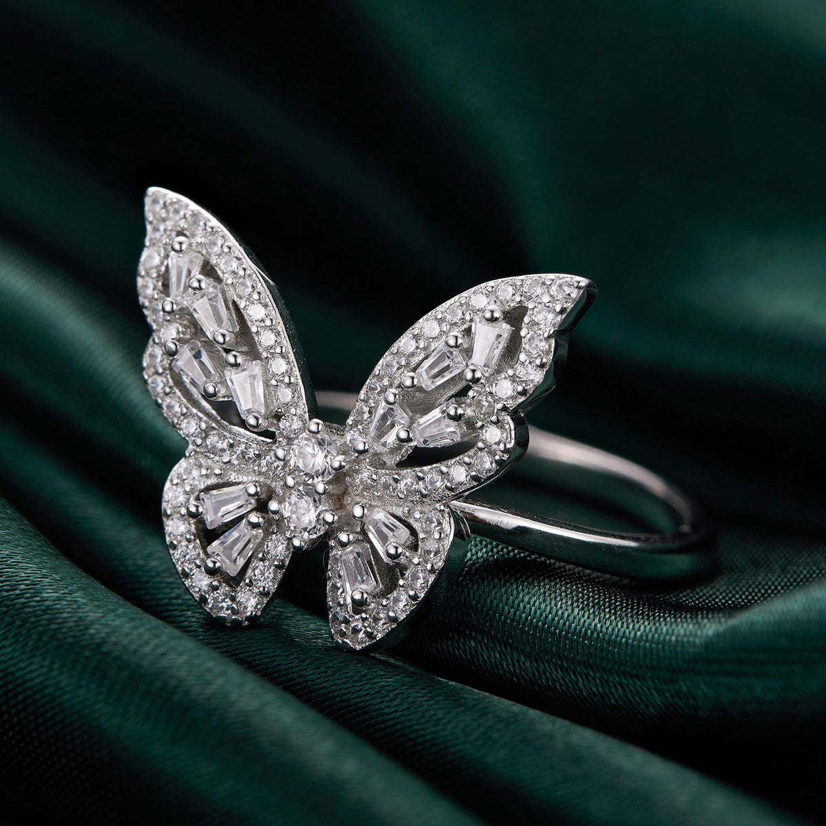 Butterfly ring with 1.9mm CZ pavé, white gold plated 925 sterling silver, size 7 on Tampa Home & Garden Store