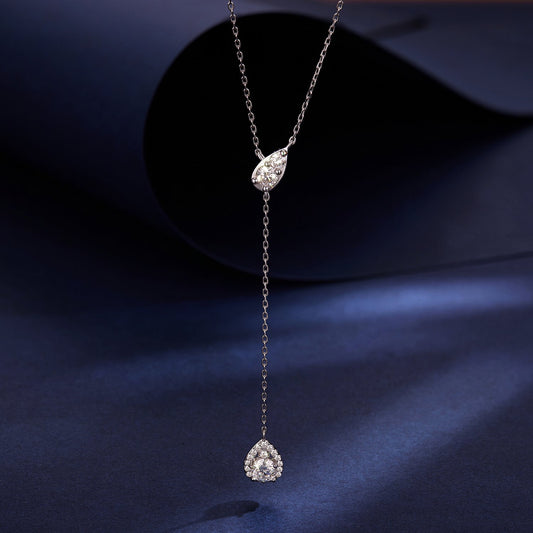 925 Silver Moissanite Necklace with teardrop pendant and halo stones in 3 sizes for women on Tampa Home & Garden Store