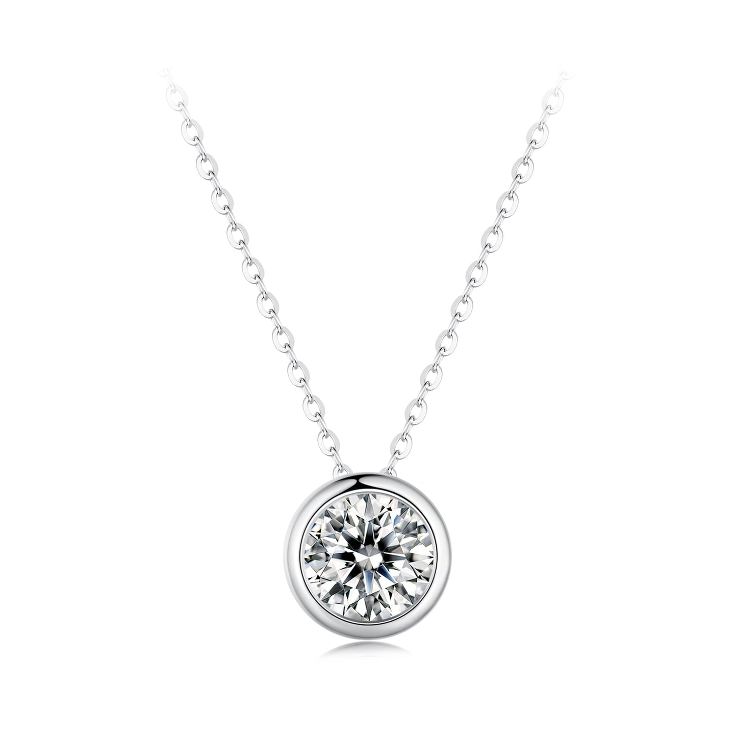 S925 sterling silver moissanite necklace with bezel-set 1ct round pendant on 400mm chain on Tampa Home & Garden Store