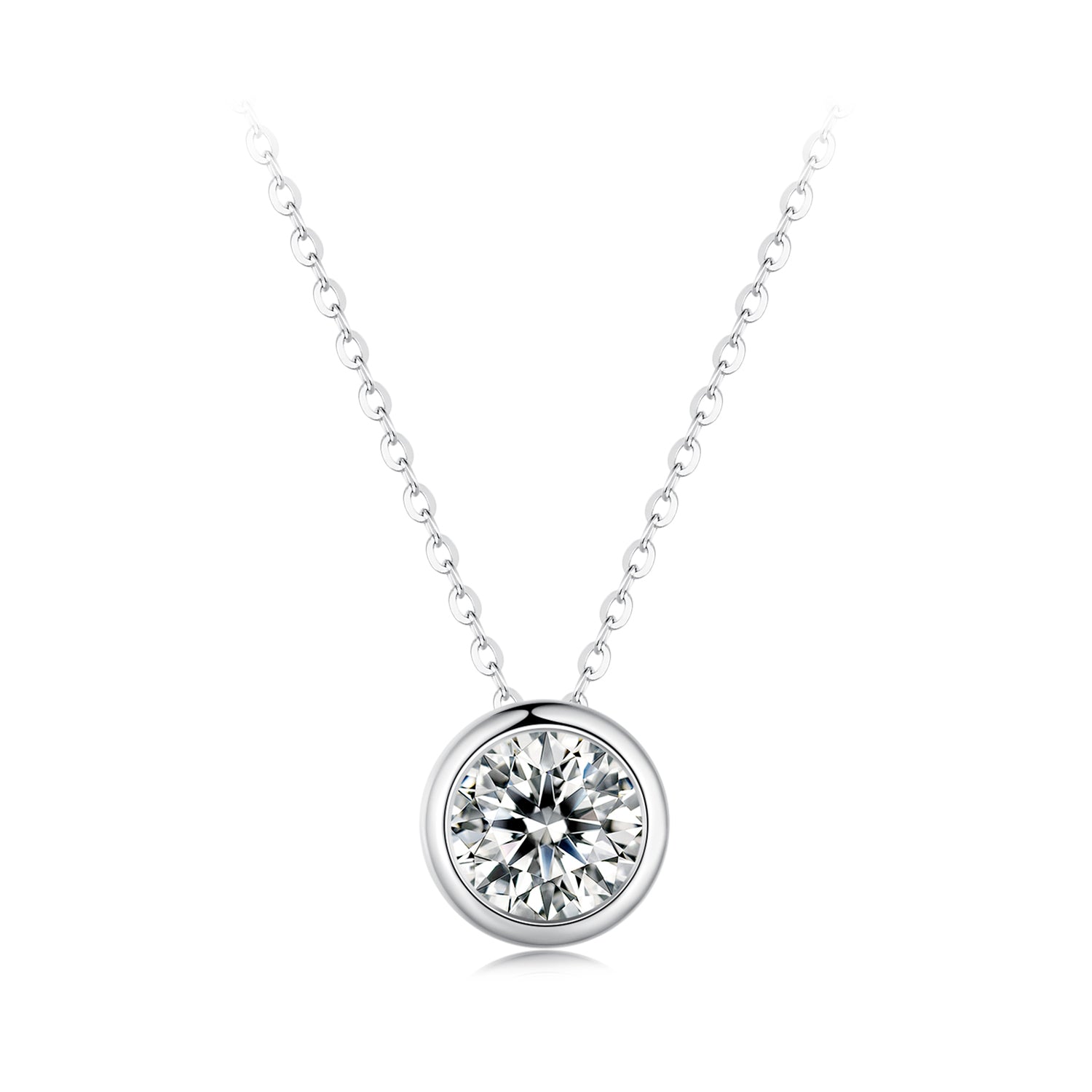 S925 sterling silver moissanite necklace with bezel-set 1ct round pendant on 400mm chain on Tampa Home & Garden Store