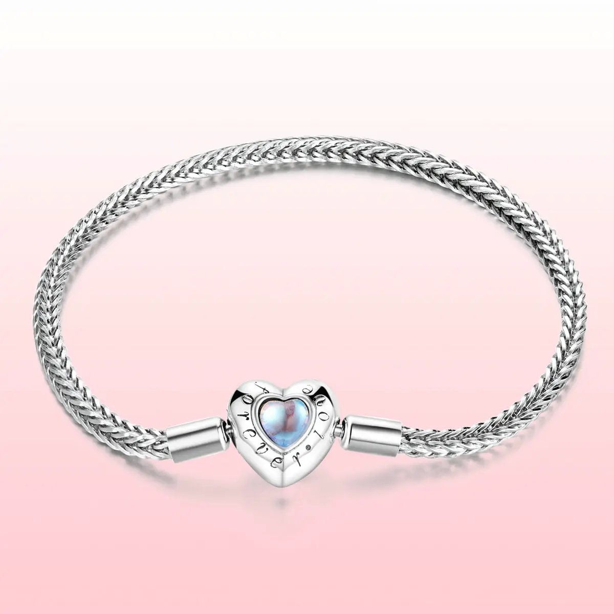 Sterling silver moonstone bracelet 17cm for women with heart charm centerpiece on Tampa Home & Garden Store