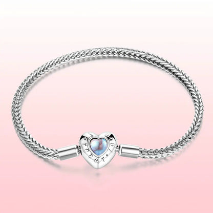 Sterling silver moonstone bracelet 17cm for women with heart charm centerpiece on Tampa Home & Garden Store