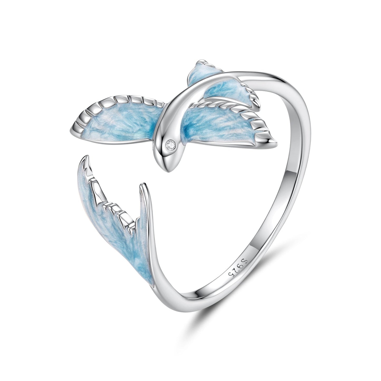 Ring 925 sterling silver blue enamel butterfly pavé CZ, open wrap design on Tampa Home & Garden Store