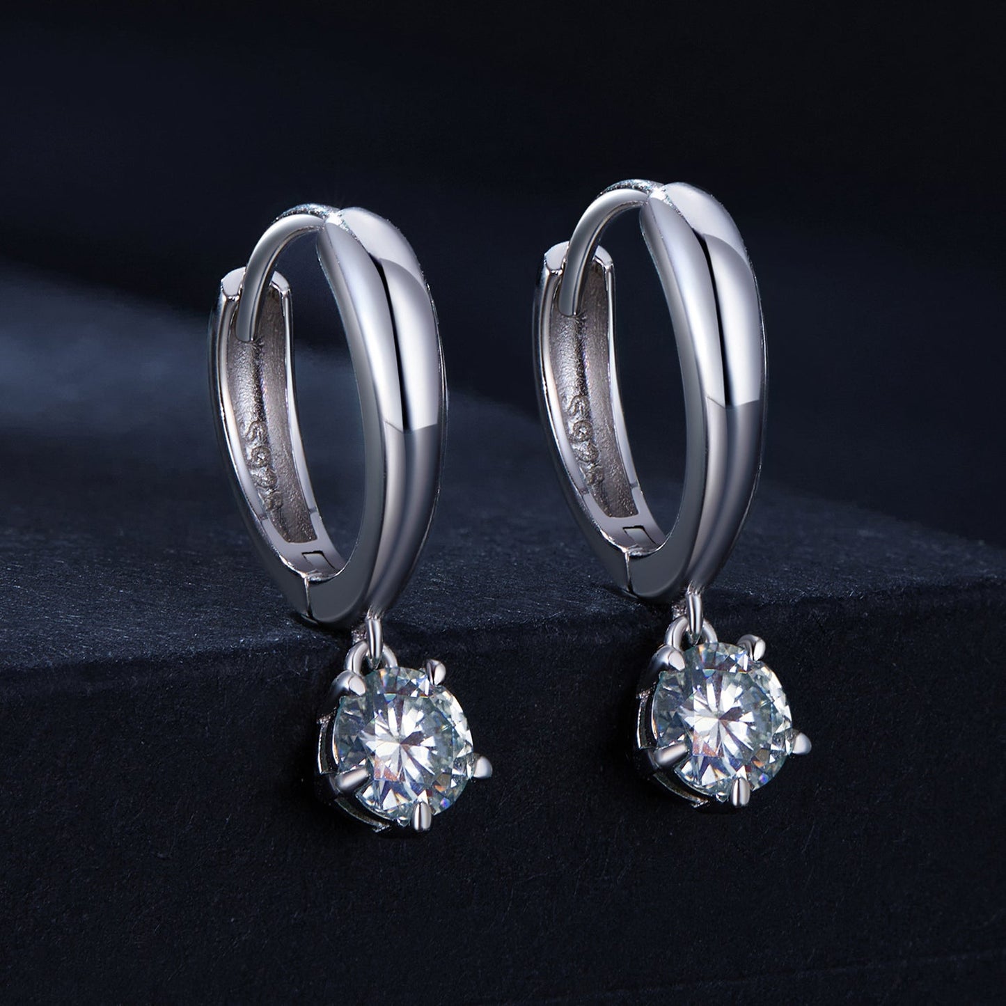 Moissanite earrings in S925 sterling silver with 0.50ct round stones, pair of hoop earrings on Tampa Home & Garden Store
