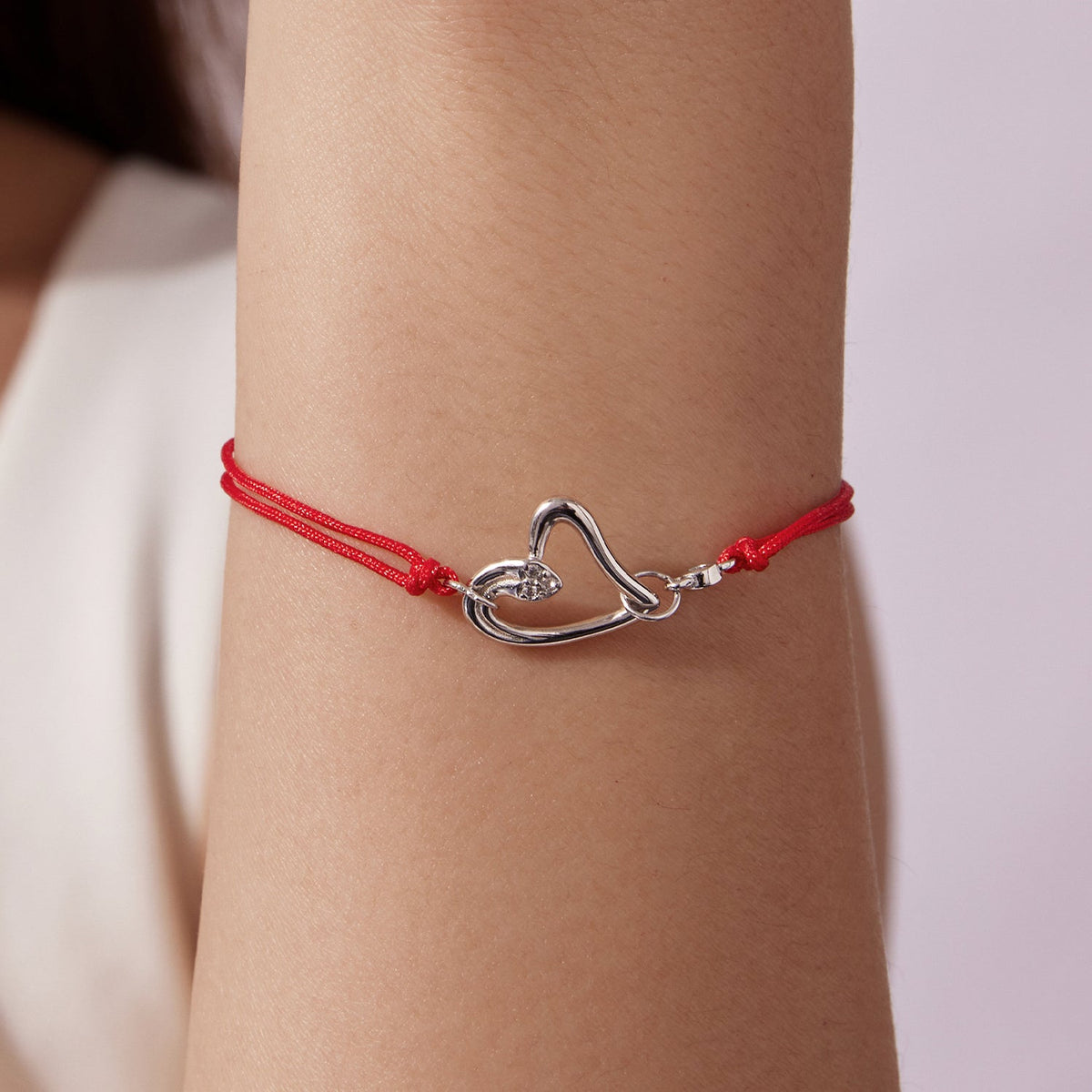 Bracelet 925 silver, white gold plated CZ pavé, red cord, heart clasp, 15+6 cm by Bids.com on Tampa Home & Garden Store