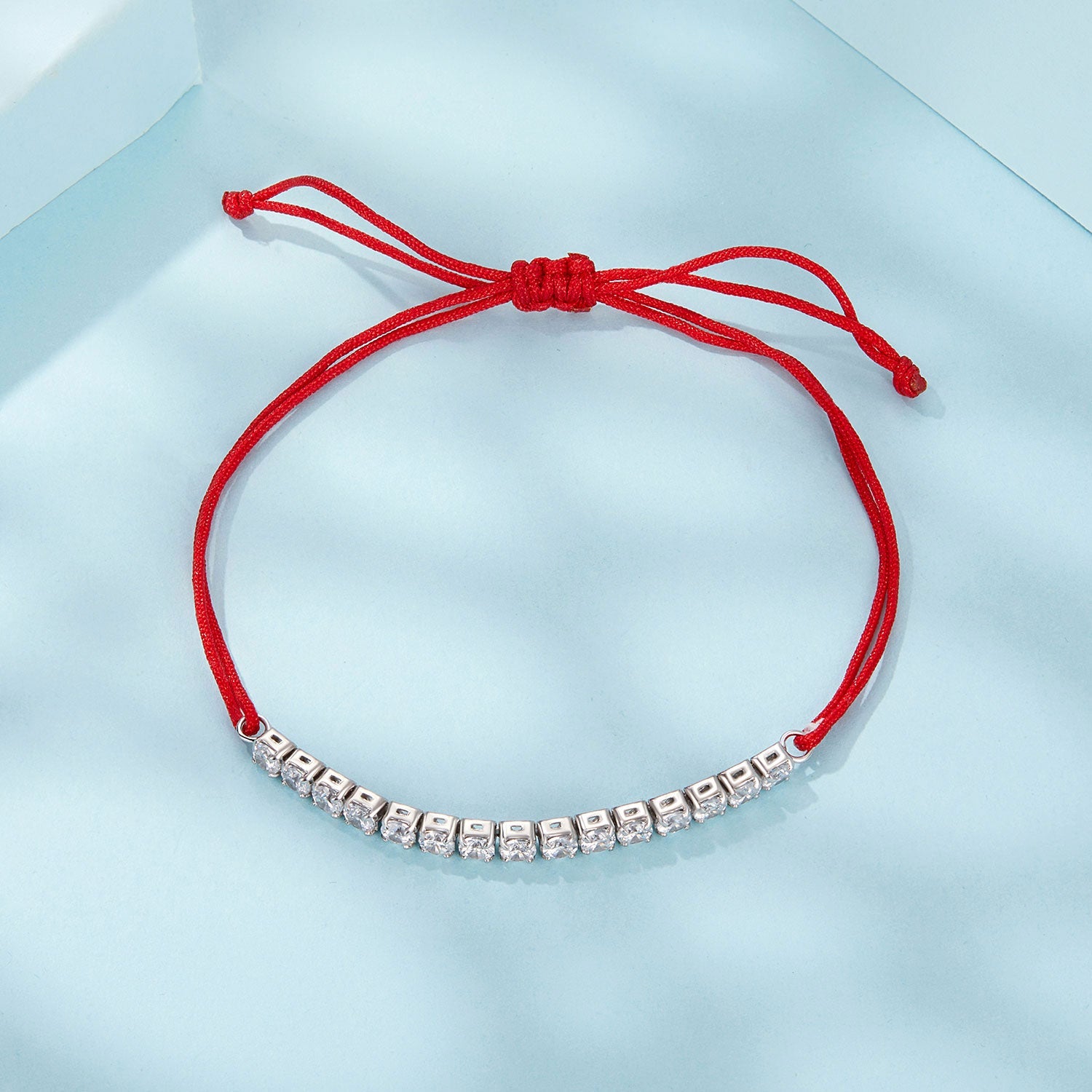 Bracelet 925 sterling silver adjustable white gold plated with CZ on red cord Bids.com on Tampa Home & Garden Store