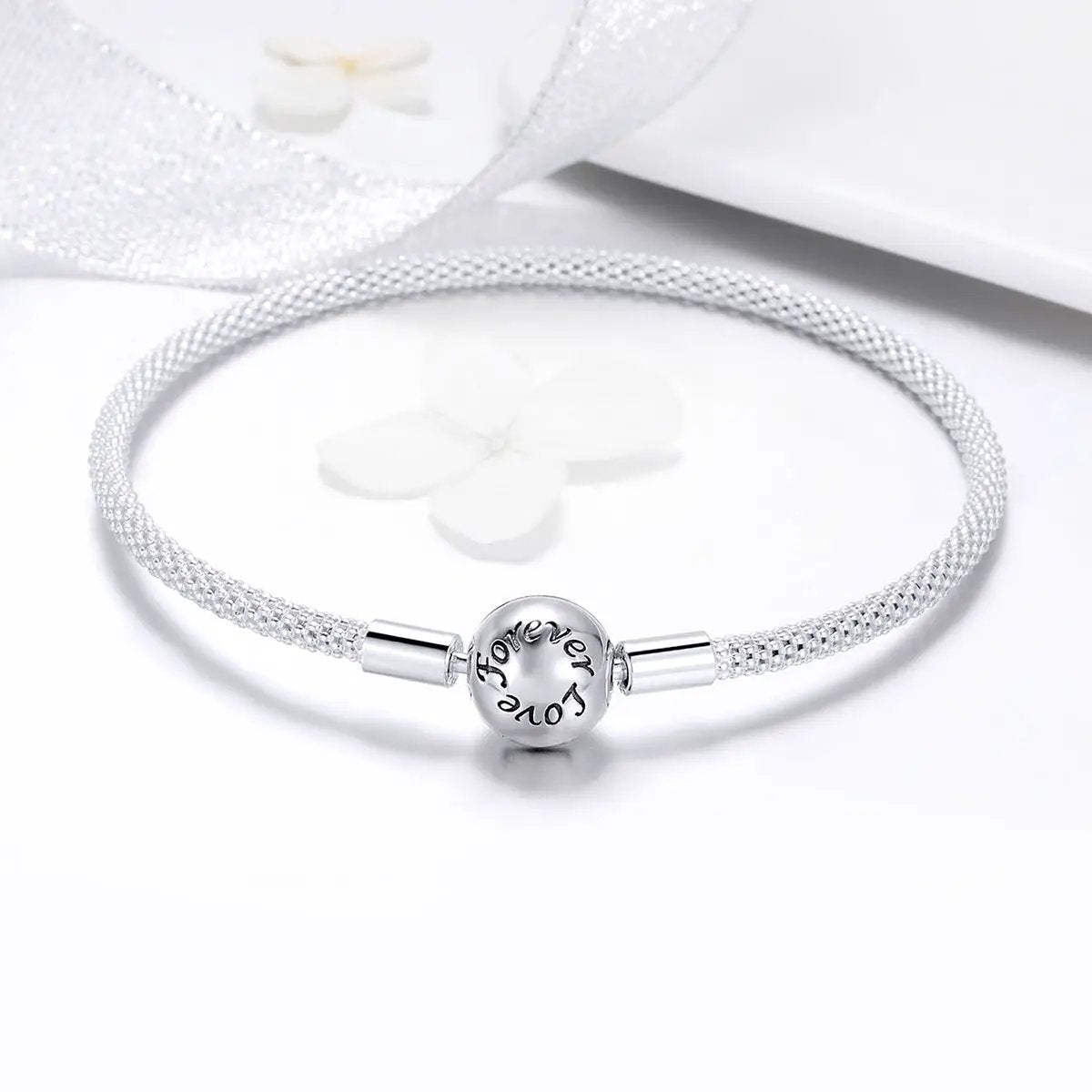 Bracelet 925 Sterling Silver SCB 17cm with mesh chain and Forever Love charm by Bids.com on Tampa Home & Garden Store