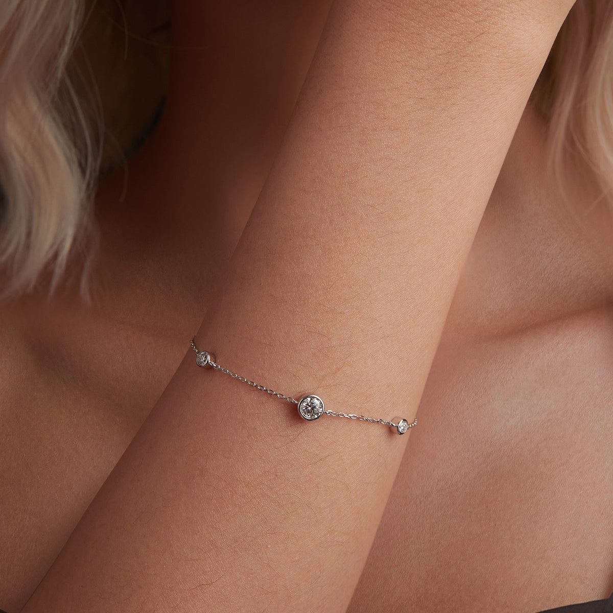 925 sterling silver moissanite bracelet with 5mm center and 3mm side stones on a fine chain on Tampa Home & Garden Store