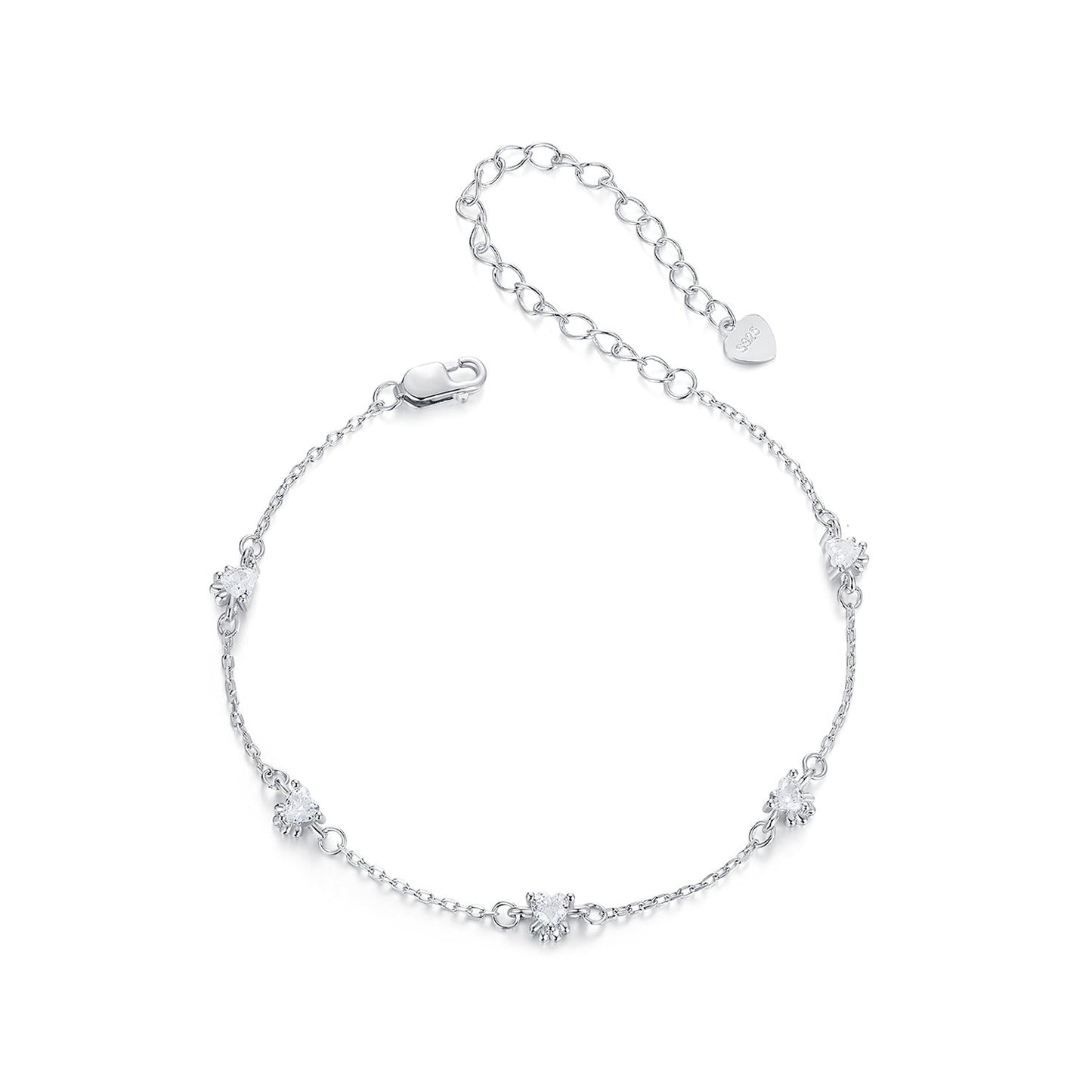 925 sterling silver bracelet with pavé CZ crystals, white gold plating slim chain, lobster clasp on Tampa Home & Garden Store