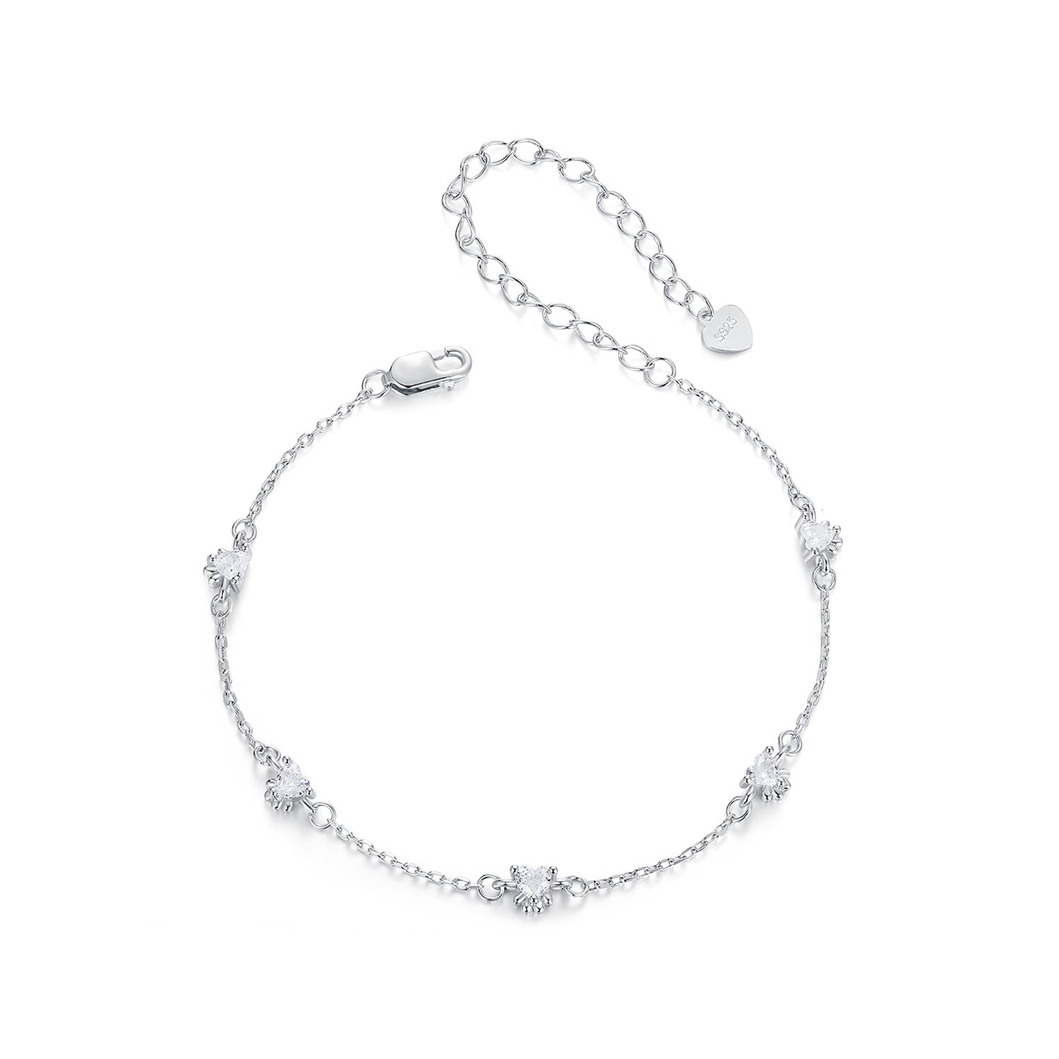 925 sterling silver bracelet with pavé CZ crystals, white gold plating slim chain, lobster clasp on Tampa Home & Garden Store