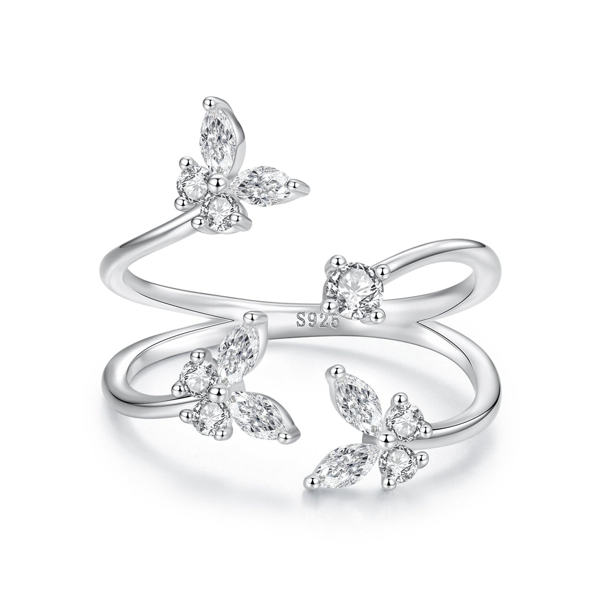 Ring set: 4x 925 sterling silver rings with pavé CZ stones, white gold plated on Tampa Home & Garden Store