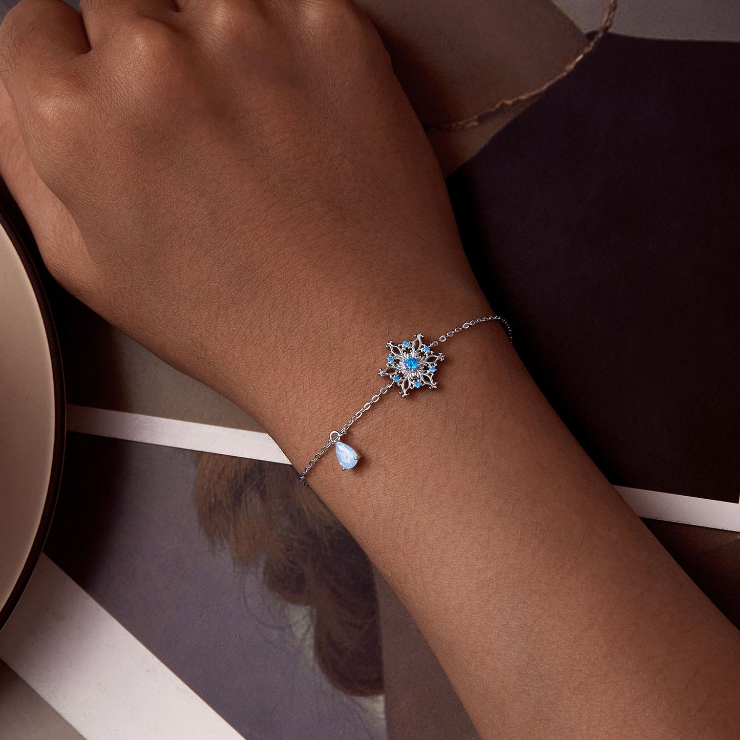 Bracelet with silver-plated chain and Ice Flower Zirconia charm and teardrop charm by Bids.com on Tampa Home & Garden Store