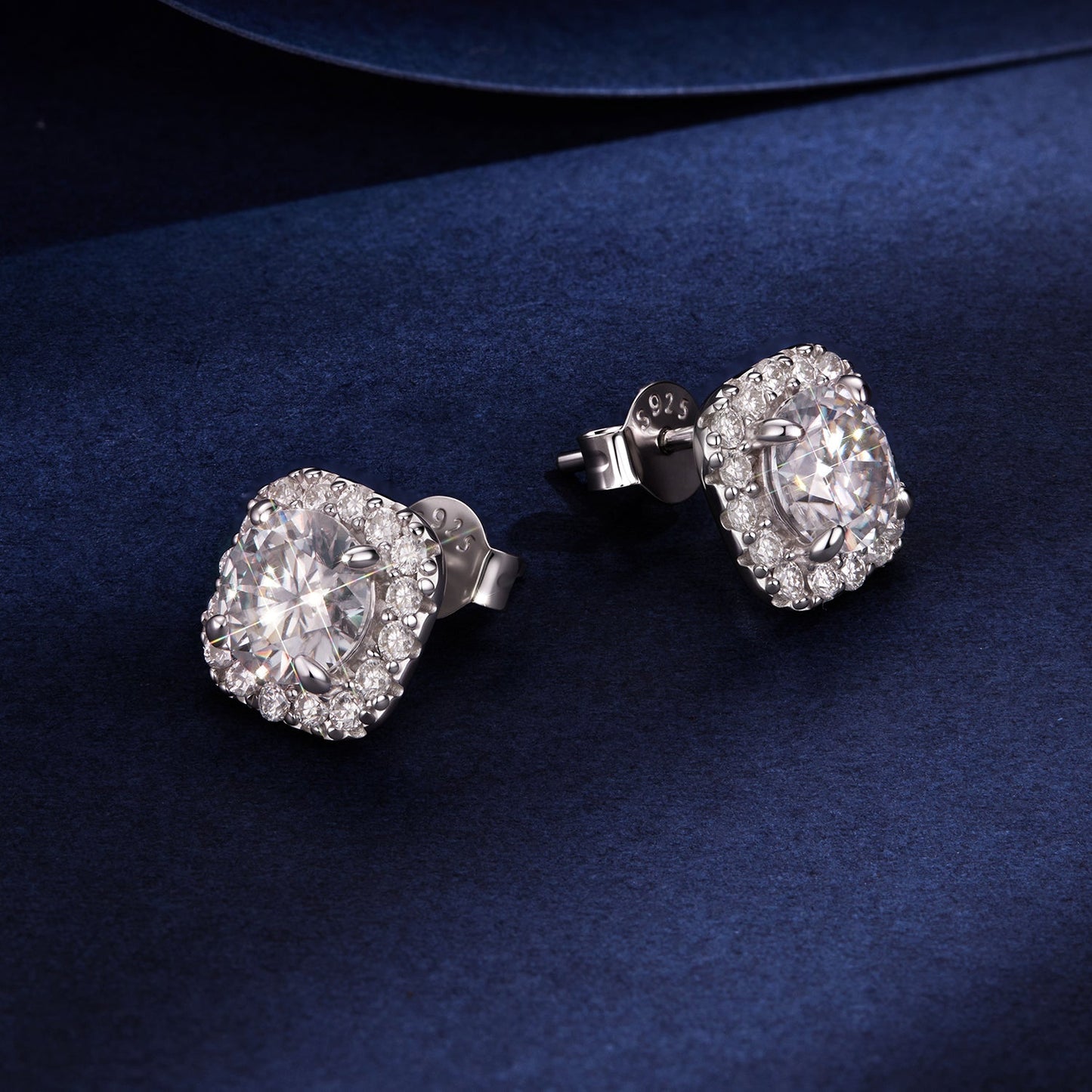 925 Sterling Silver Moissanite 1.0cm stud earrings with pavé halo setting for women on Tampa Home & Garden Store