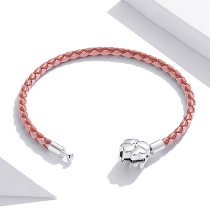 Bracelet pink braided leather with oxidized silver end caps and a floral charm, 17cm, Bids.com on Tampa Home & Garden Store