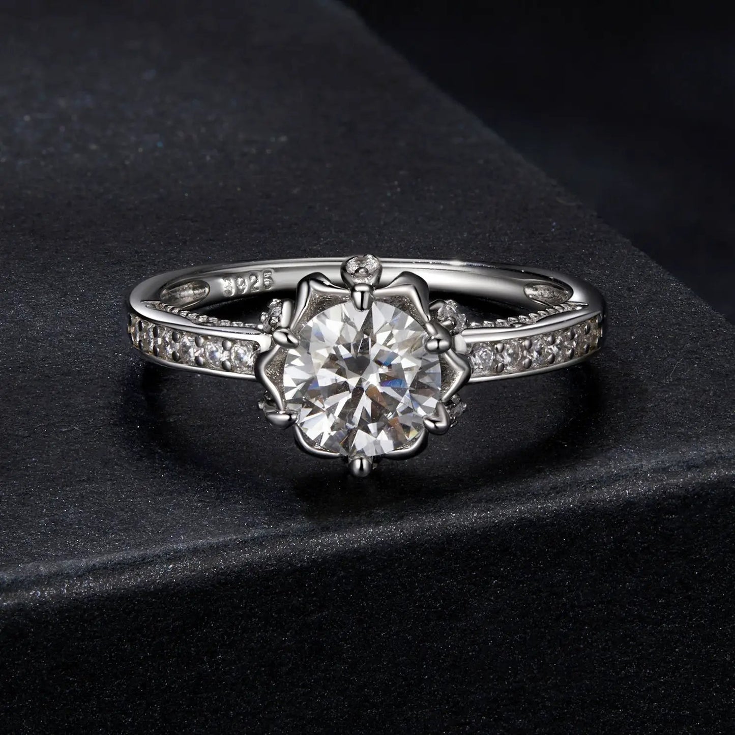 925 sterling silver moissanite ring with 1ct round center stone, size 6, pave band on Tampa Home & Garden Store