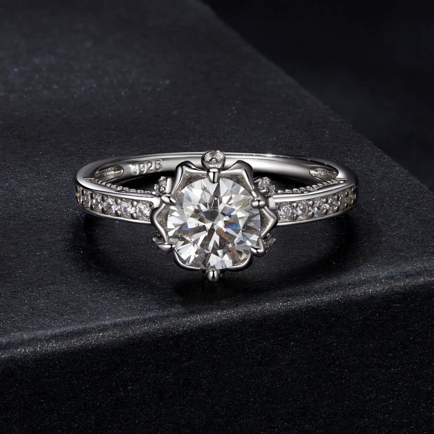 925 sterling silver moissanite ring with 1ct round center stone, size 6, pave band on Tampa Home & Garden Store