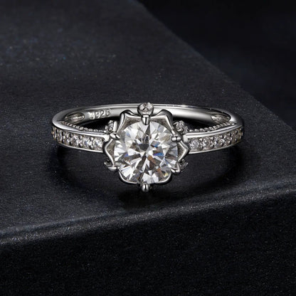 925 sterling silver moissanite ring with 1ct round center stone, size 6, pave band on Tampa Home & Garden Store