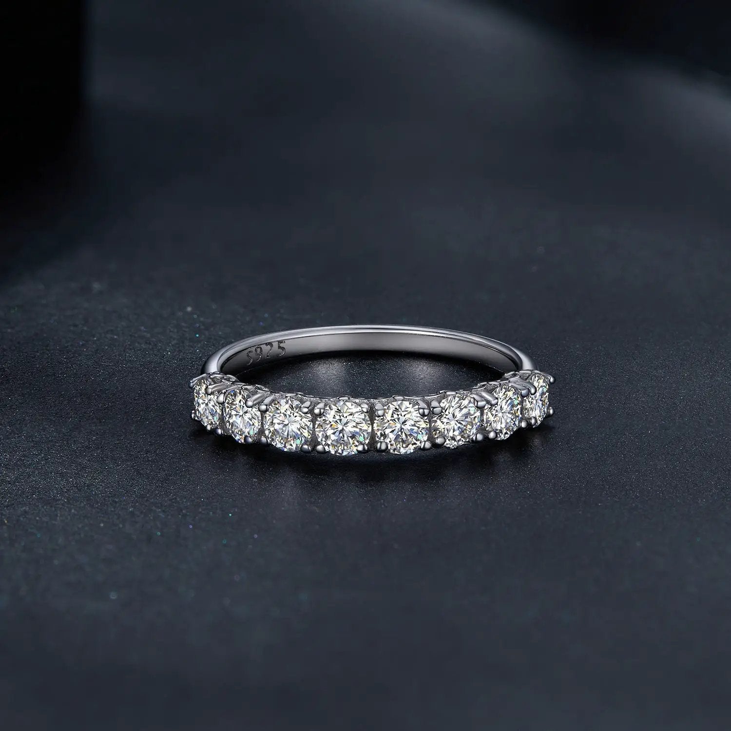 925 sterling silver plated moissanite ring with a row of clear stones size 5 for women on Tampa Home & Garden Store