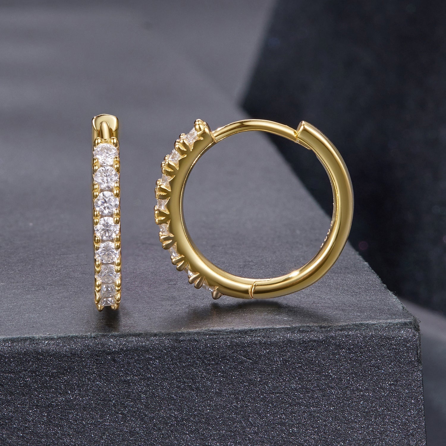 White-gold plated hoop and vertical bar earrings with moissanite stones, 1.6cm, Bids.com on Tampa Home & Garden Store